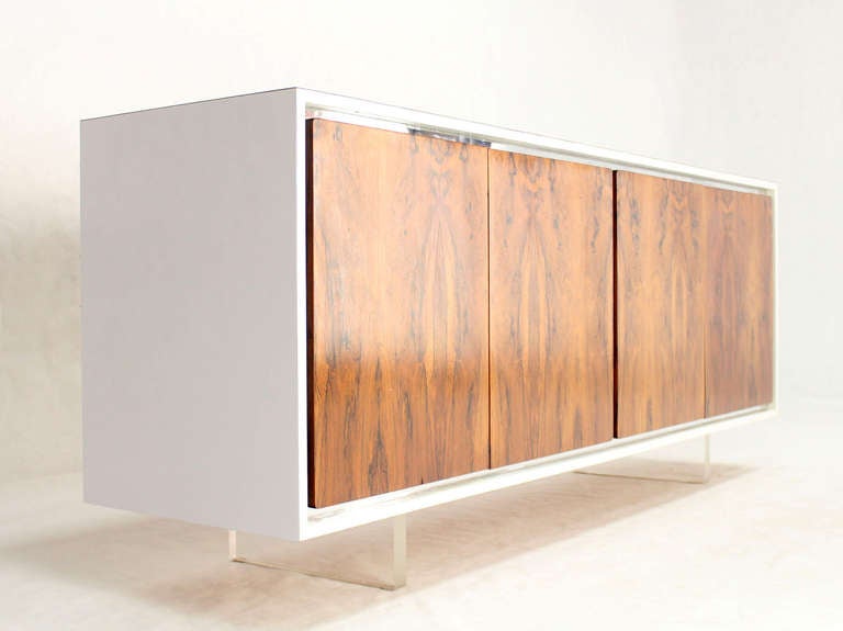 Mid-Century Modern Long Dresser Credenza with Rosewood Doors and Lucite Base 3