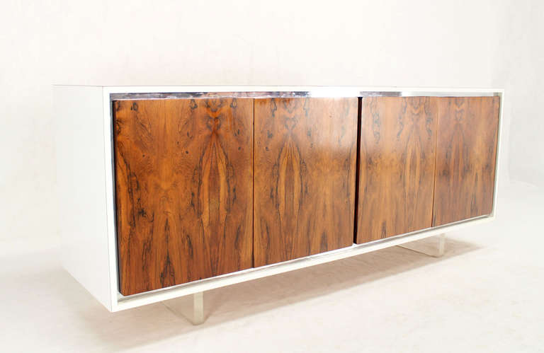 American Mid-Century Modern Long Dresser Credenza with Rosewood Doors and Lucite Base