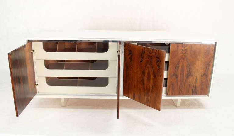 20th Century Mid-Century Modern Long Dresser Credenza with Rosewood Doors and Lucite Base