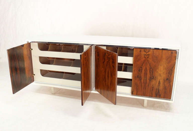 Mid-Century Modern Long Dresser Credenza with Rosewood Doors and Lucite Base 4