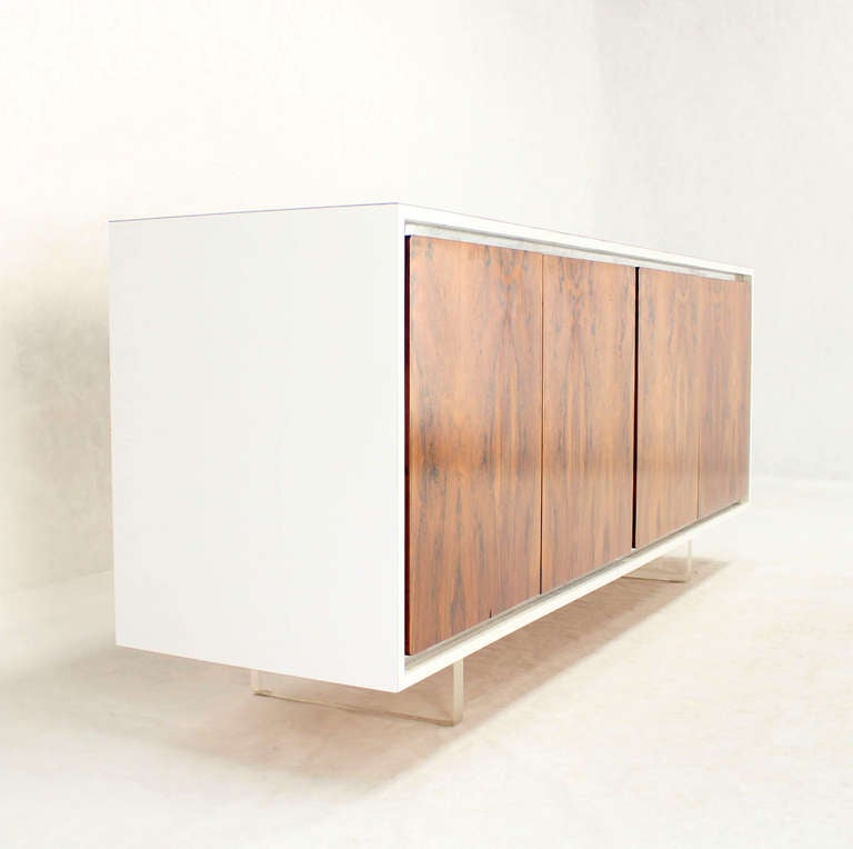Mid-Century Modern Long Dresser Credenza with Rosewood Doors and Lucite Base 5