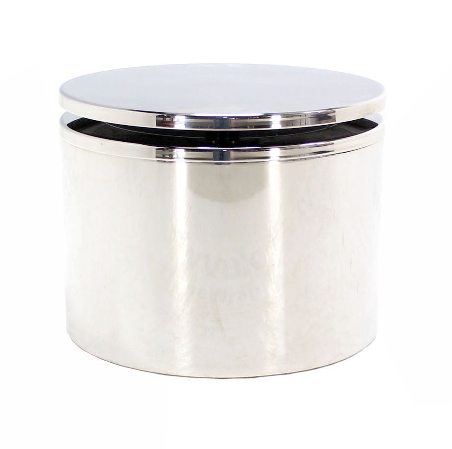 Mid-Century Modern Drum Shape Stainless Steel Side Table with 