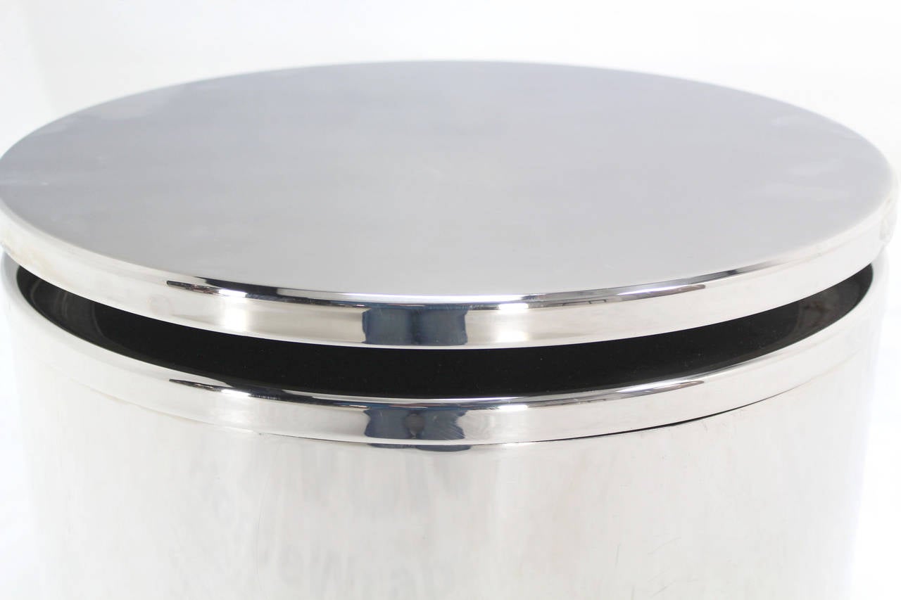 20th Century Drum Shape Stainless Steel Side Table with 