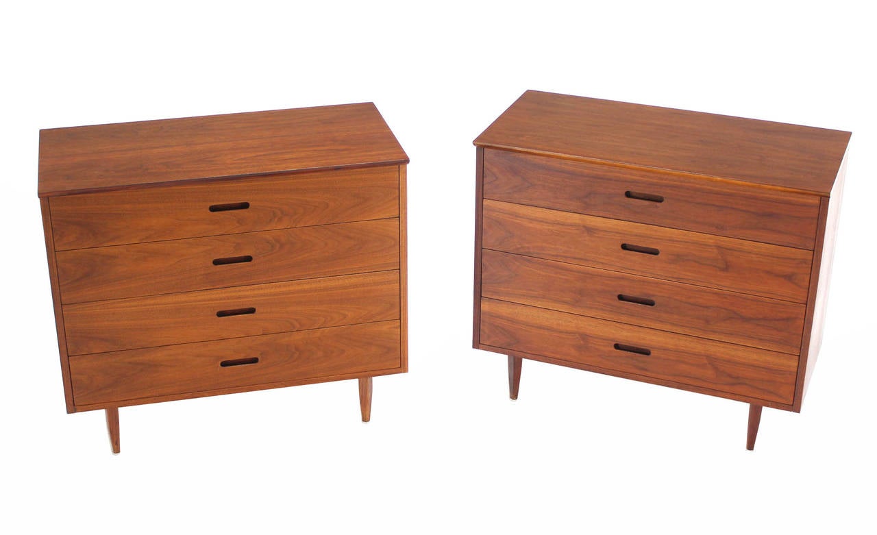 Pair of Oiled Walnut Mid-Century Modern Bachelor Chests or Cabinets 4