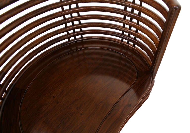 Pair Mid Century Modern Rosewood Kidney Barrel Back Shape Lounge Chairs