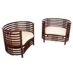Pair Mid Century Modern Rosewood Kidney Barrel Back Shape Lounge Chairs 5