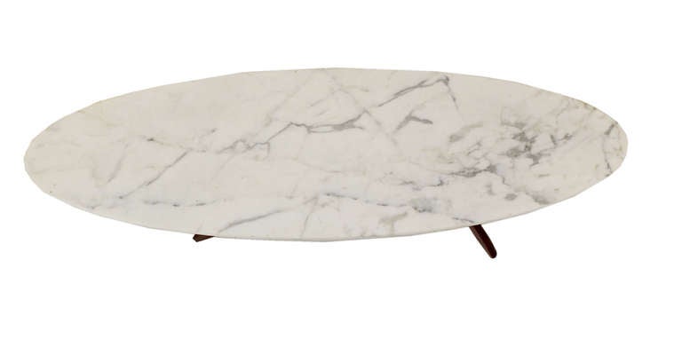 Adrian Pearsall Mid Century Modern Oval Marble Top Walnut Base Coffee Table In Excellent Condition In Rockaway, NJ