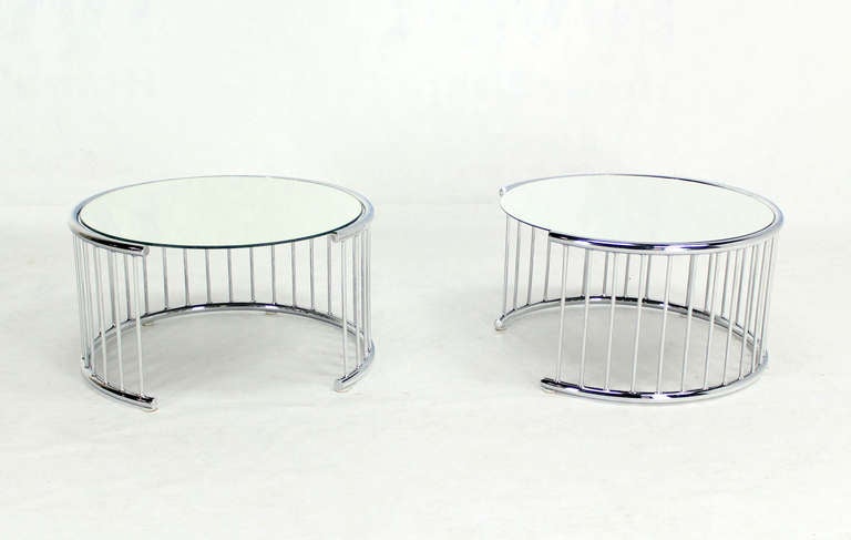 Pair of mid century chrome and mirrored tops end tables.