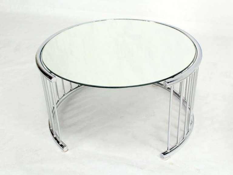 Pair of Circular Chrome Base End Tables with Mirrored Tops 1