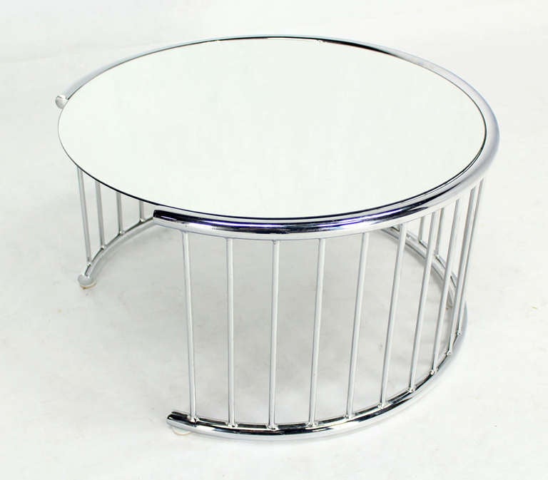 American Pair of Circular Chrome Base End Tables with Mirrored Tops