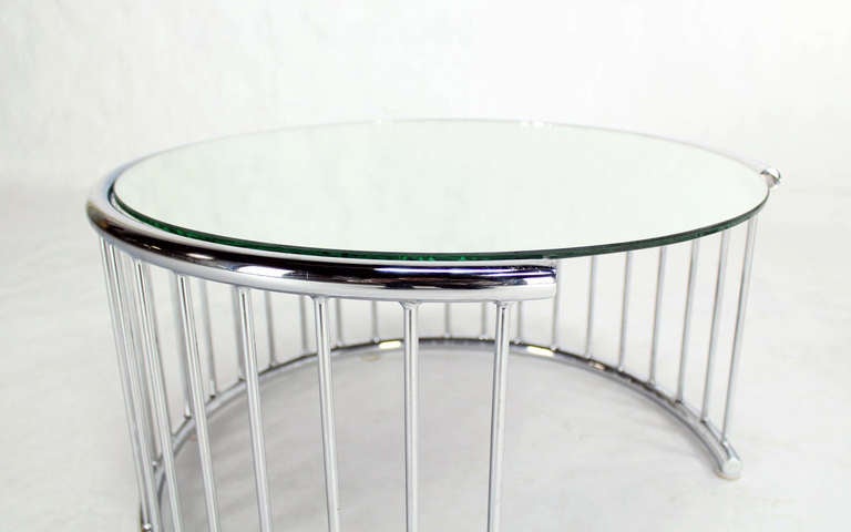 Pair of Circular Chrome Base End Tables with Mirrored Tops 2