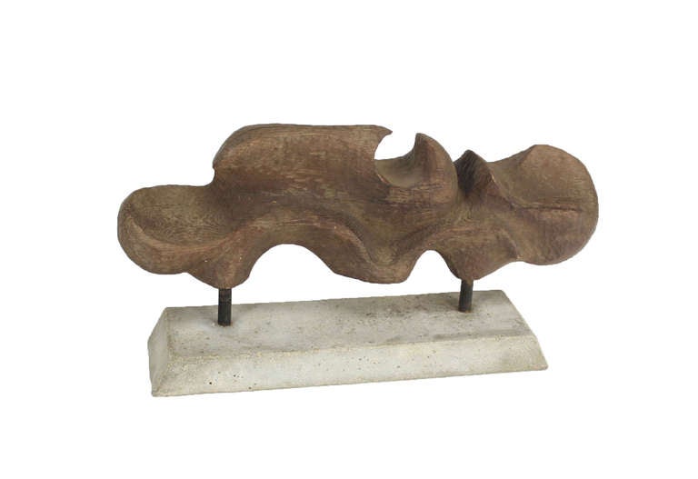 Unknown Large Modern, Abstract Carved Wood Sculpture on Cement Base