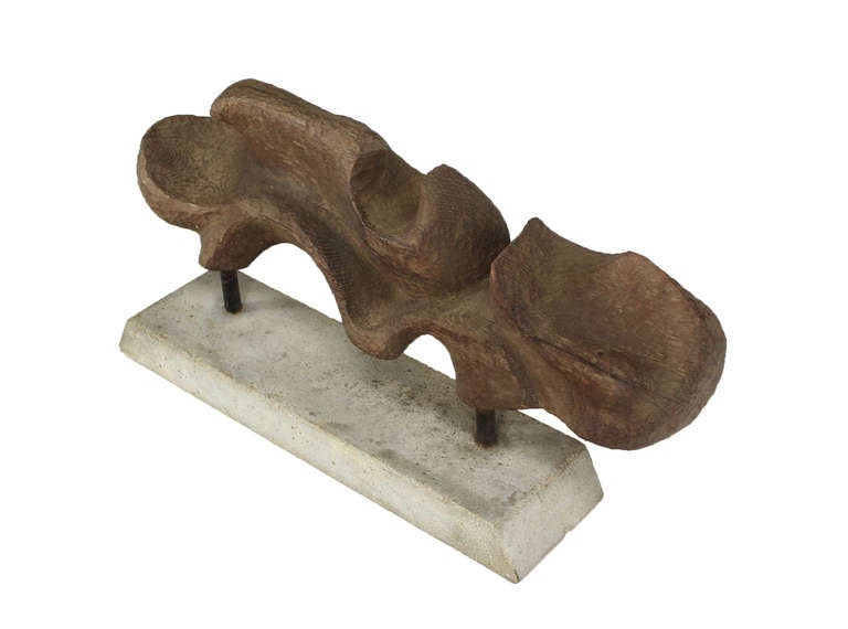 Large Modern, Abstract Carved Wood Sculpture on Cement Base 1