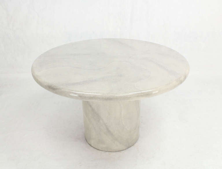 Mid-Century Modern Faux Goat Skin Parchment Cilinder Base Pedestal Dining Conference Table