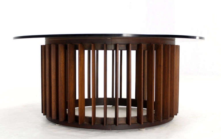 Mid-Century Modern Mid-Century Danish Modern Walnut Base and Smoked Glass-Top Round Coffee Table