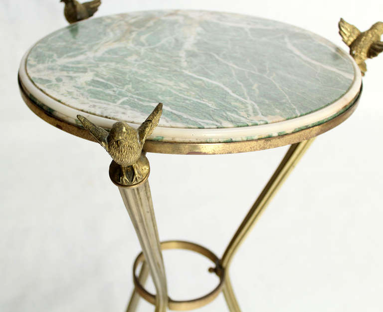 Mid-Century Modern Petite Brass and Marble-Top Gueridon or Lamp Table with Birds