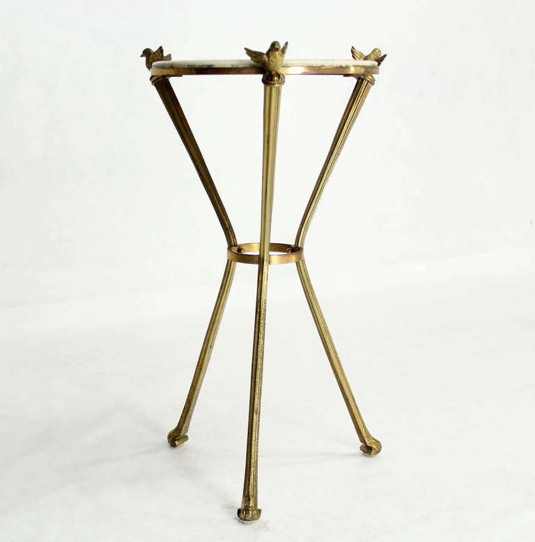 20th Century Petite Brass and Marble-Top Gueridon or Lamp Table with Birds