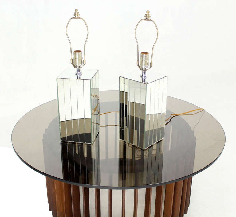 Pair of Cube Shape Mid-Century Modern Mirrored Table Lamps 2