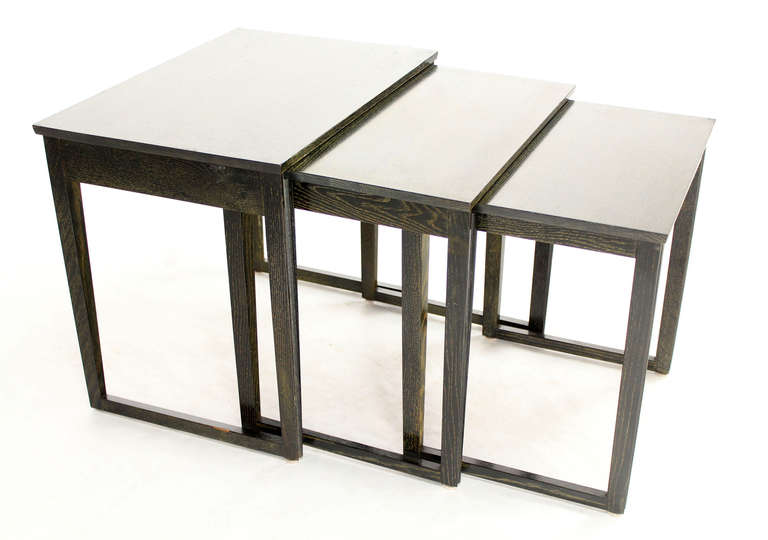 Set of Three Cerused Oak Mid-Century Modern Nesting Tables 4