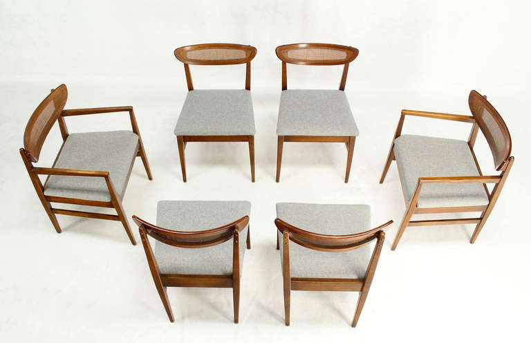 Set of Six Mid-Century Danish Modern Dining Chairs New Wool Upholstery 3