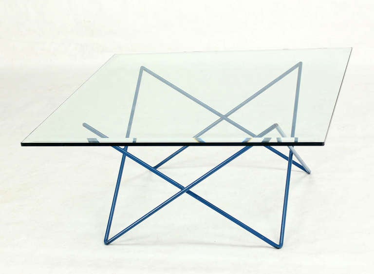 Mid-Century Modern Steel Rod Base and Sputnik Style Glass-Top Coffee Table 1