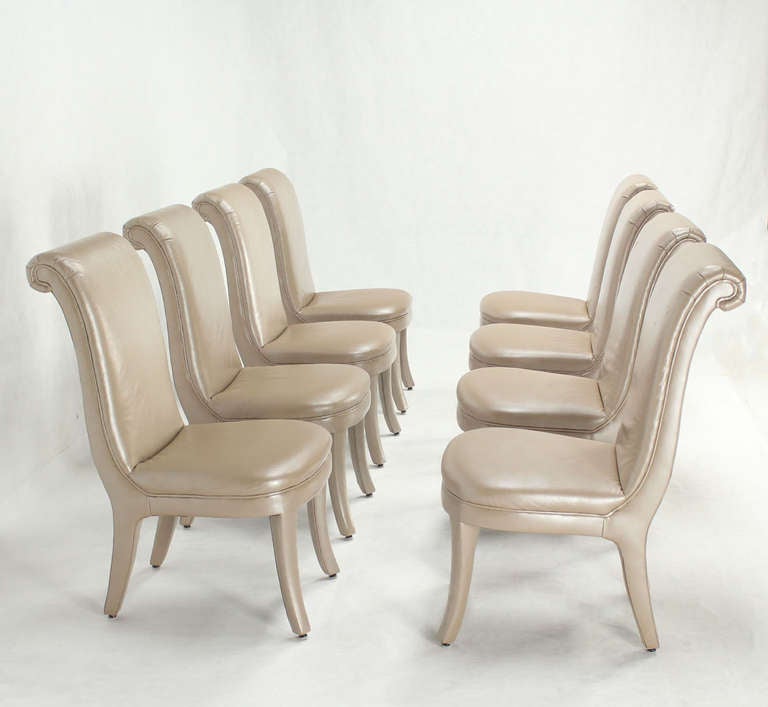 Set of Eight Pearl Leather Upholstered Contemporary Dining Chairs 3