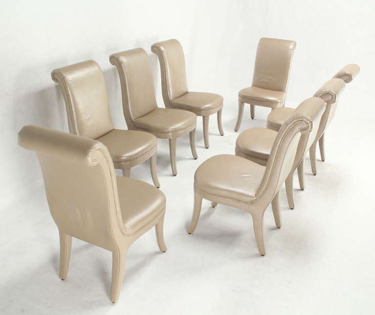 Set of Eight Pearl Leather Upholstered Contemporary Dining Chairs In Excellent Condition In Rockaway, NJ