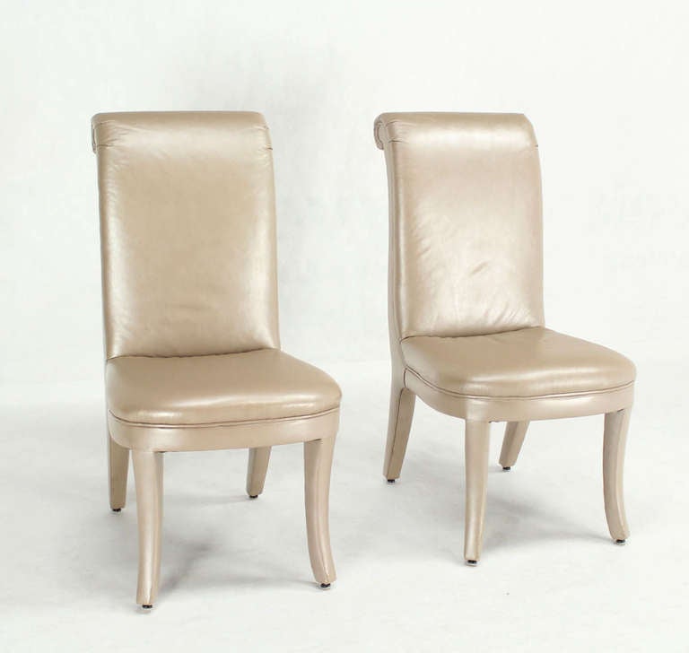 American Set of Eight Pearl Leather Upholstered Contemporary Dining Chairs