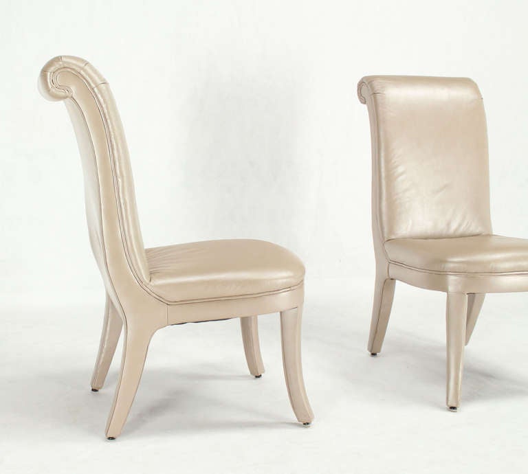 20th Century Set of Eight Pearl Leather Upholstered Contemporary Dining Chairs