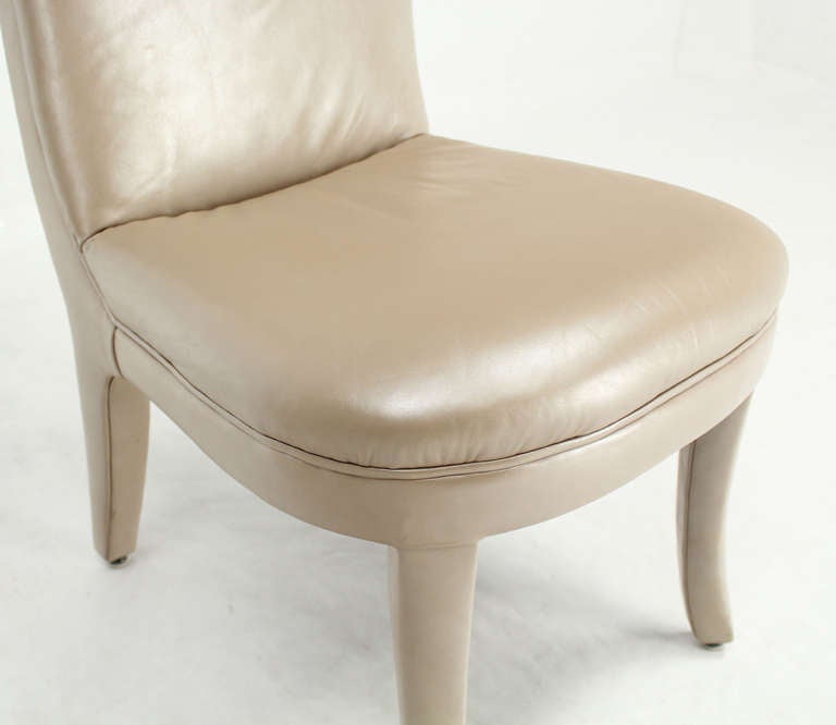 Set of Eight Pearl Leather Upholstered Contemporary Dining Chairs 1