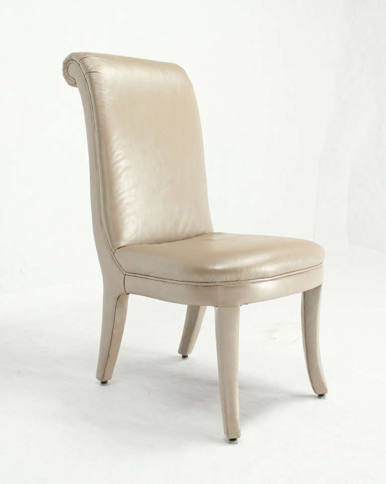 Set of Eight Pearl Leather Upholstered Contemporary Dining Chairs 2