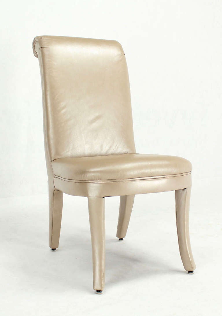 Set of Eight Pearl Leather Upholstered Contemporary Dining Chairs 4