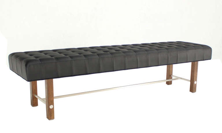 Mid Century Modern Long Tufted Bench On Walnut Legs At 1stdibs