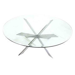 Chrome Star Shape Base Glass Top Coffee Table by Pace