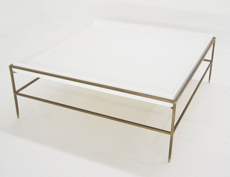 Tommi Parzinger Solid Brass White Lacquer Tray Coffee Table 6