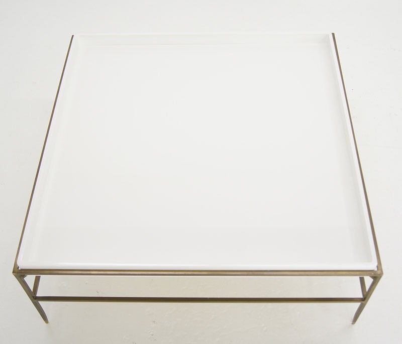 American Tommi Parzinger Solid Brass White Lacquer Tray Coffee Table