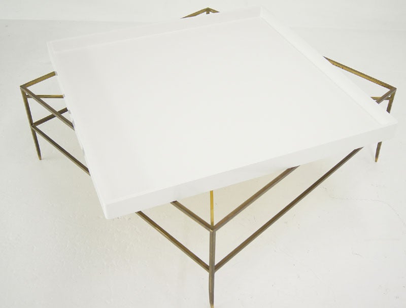 Tommi Parzinger Solid Brass White Lacquer Tray Coffee Table 2