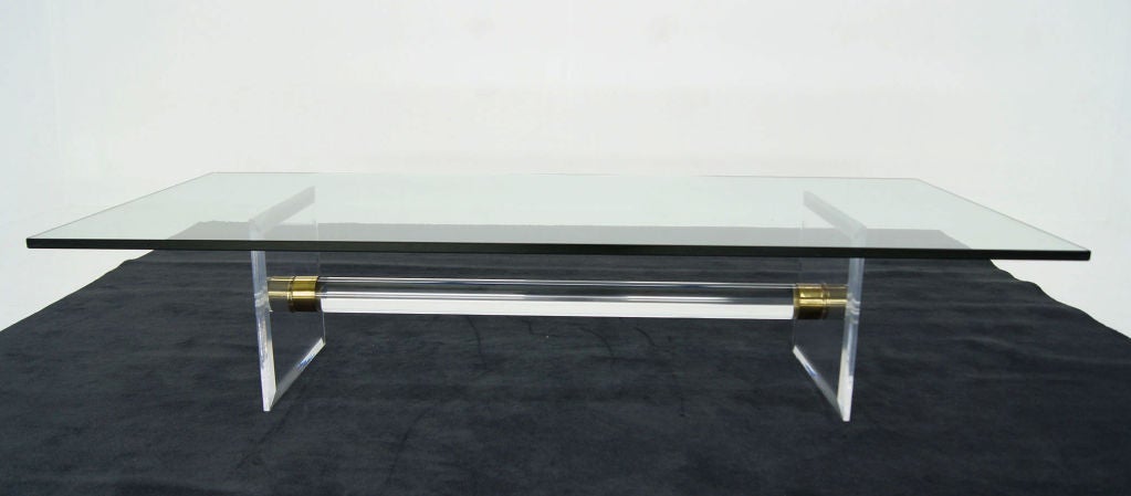Oversize Lucite Base 3/4" Thick Glass Coffee Table