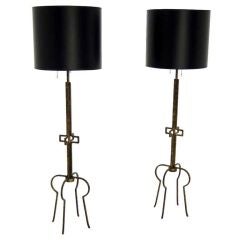 Pair of Tommi Parzinger Wrought Iron Floor Lamps
