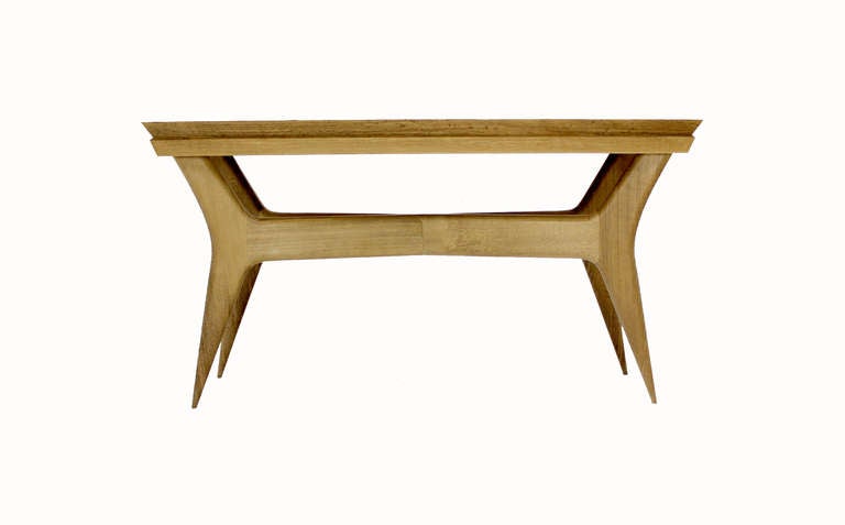 American Mid-Century Modern Heavy Wood Base Console Table