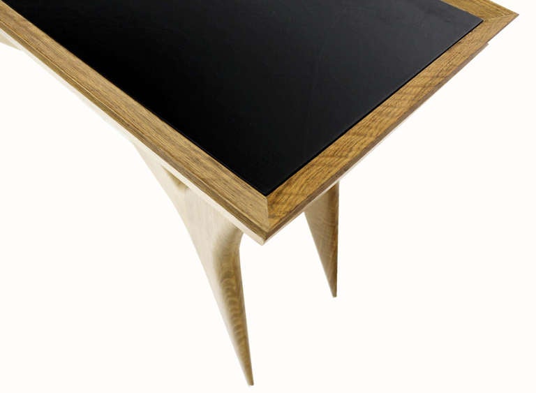 Mid-Century Modern Heavy Wood Base Console Table 1