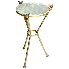 Petite Brass and Marble-Top Gueridon or Lamp Table with Birds