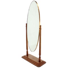 Retro Mid-Century Modern Oval Cheval Mirror on Heavy Walnut Base