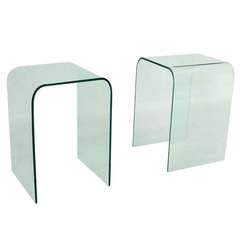 Pair of Mid-Century Modern Bent Glass "Ghost" End Tables