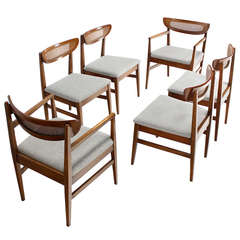 Set of Six Mid-Century Danish Modern Dining Chairs New Wool Upholstery