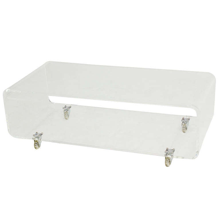 Bent Lucite Coffee Table on Wheels with Magazine Shelf Rack at 1stDibs ...