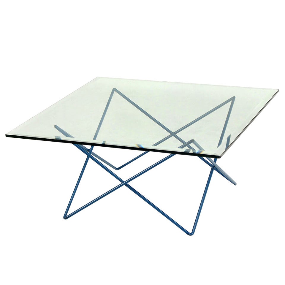 Mid-Century Modern Steel Rod Base and Sputnik Style Glass-Top Coffee Table