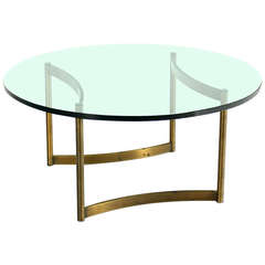 Brass & Round Glass Base Coffee Table by Mastercraft Mid Century Modern