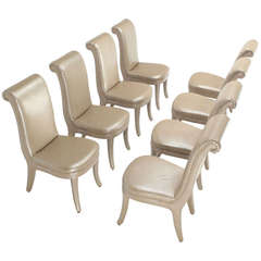 Set of Eight Pearl Leather Upholstered Contemporary Dining Chairs