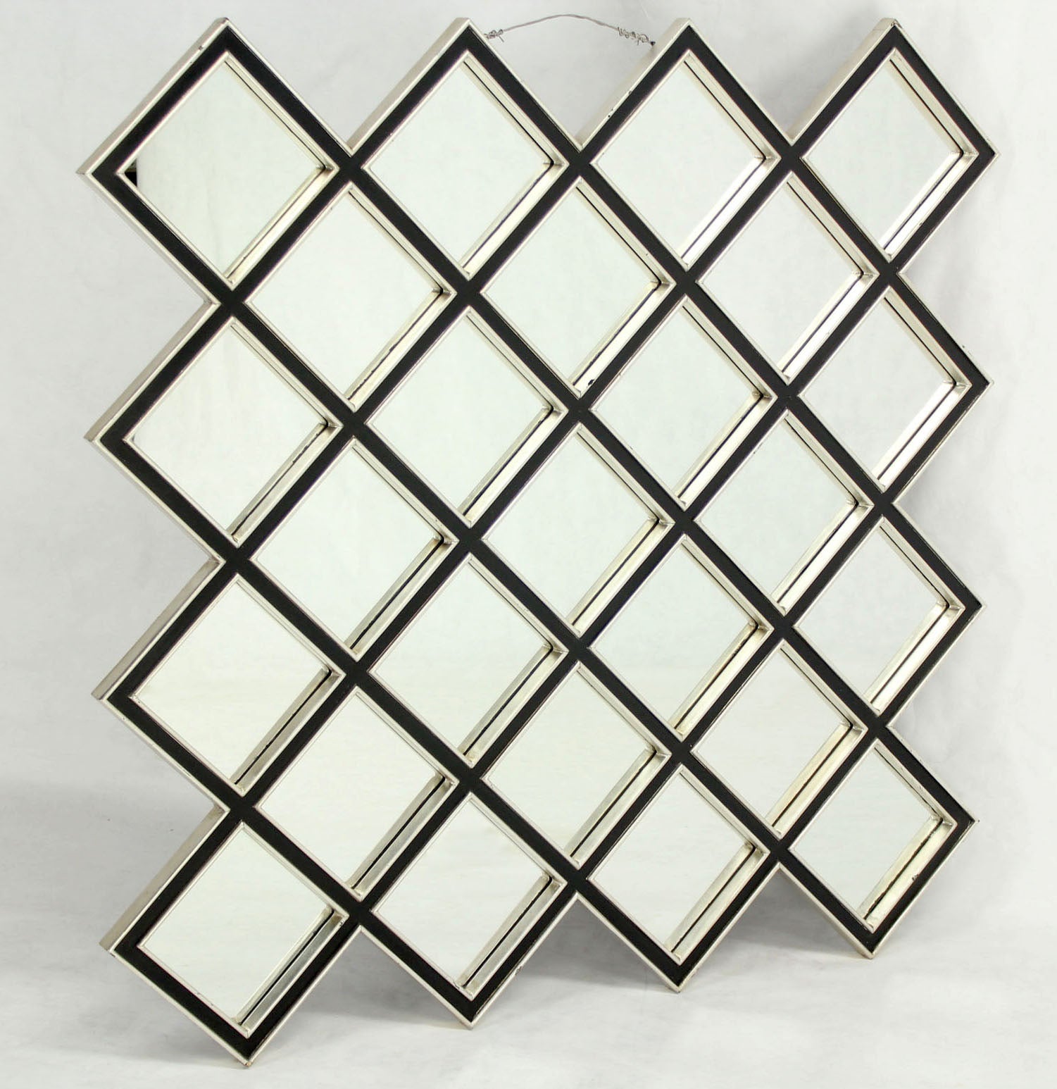 Large Square Mirror with Wood Frame, Composed of 25 "Tiles"